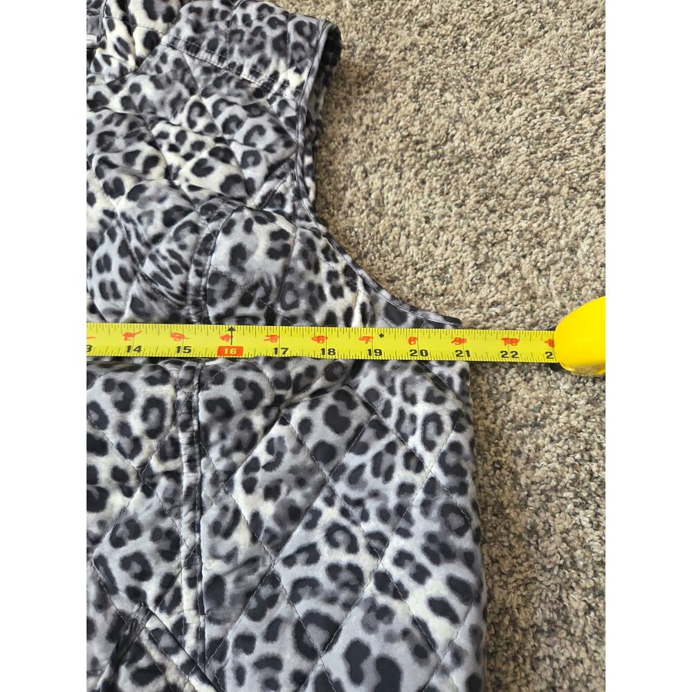 Charter Club Gray Black Leopard Print Quilted Vest Mock Neck Full Zip Size L - Picture 8 of 9